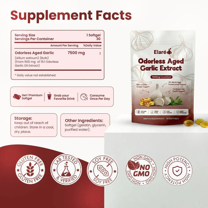Aged Garlic Extract – 7500mg Odorless Softgels